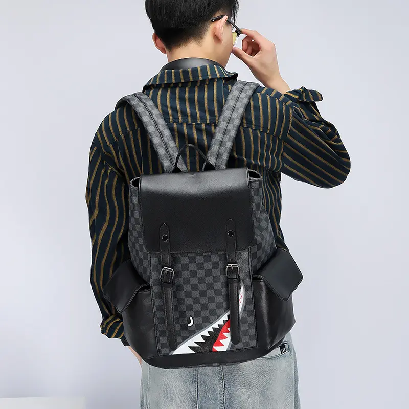 Cặp Đi Học Cá Tính Balo Da PU Nam Nữ Cao Cấp Bag Caro Chống Nước Đựng Laptop BA03 3