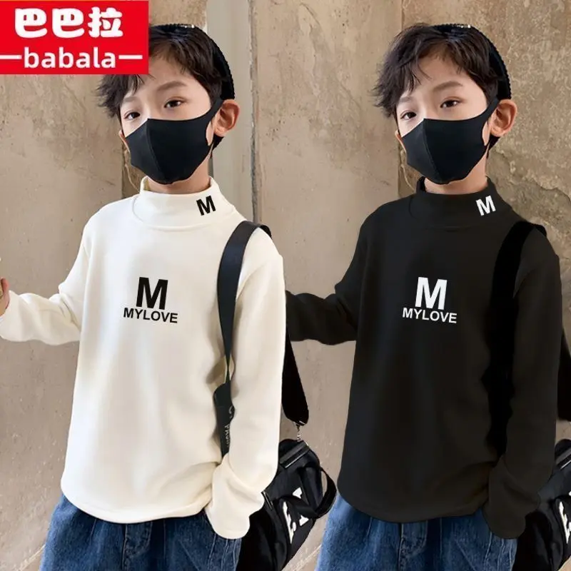Áo Hai Mặt Dralon, Cho Bé Trai, Cổ Lọ Nửa, Lót Lông Cừu, Dày Dặn, Thích Hợp Cho Mùa Thu Và Mùa Đông, Áo Thun Dài Tay Giữ Nhiệt, Cho Trẻ Em Trung Và Lớn 1