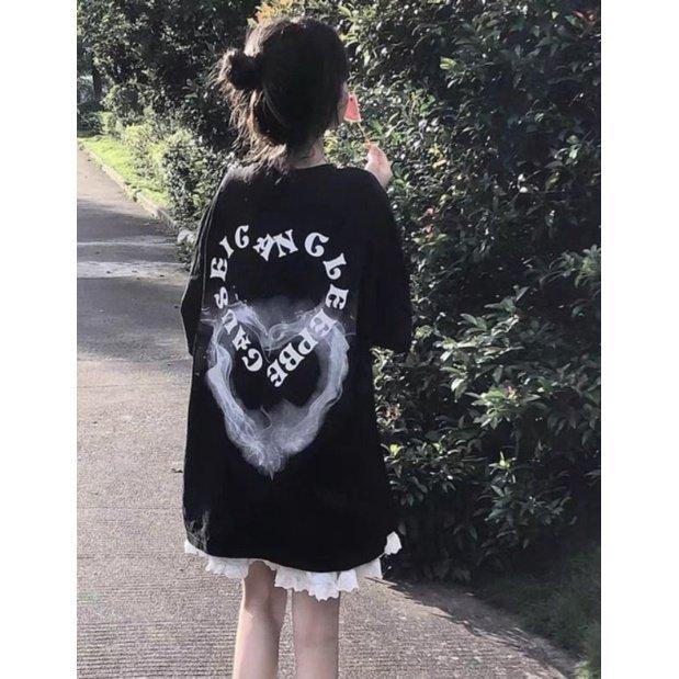 Áo phông nam nữ Tim khói , chất cotton dáng thụng co giãn mềm mát 3
