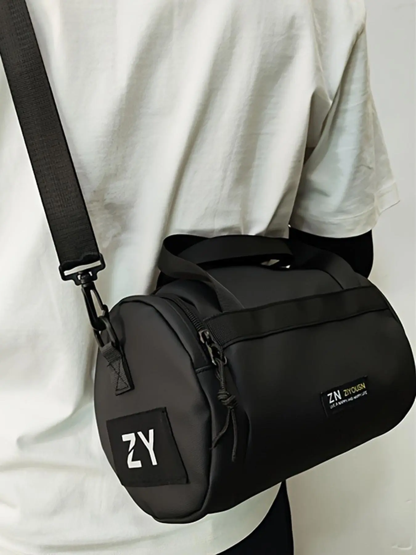 Men's Casual Solid Color Durable Letters Print Nylon Boston Bag, Fashionable Casual Sports Bag, Nylon Casual Crossbody Bag for Commuting & Outdoor