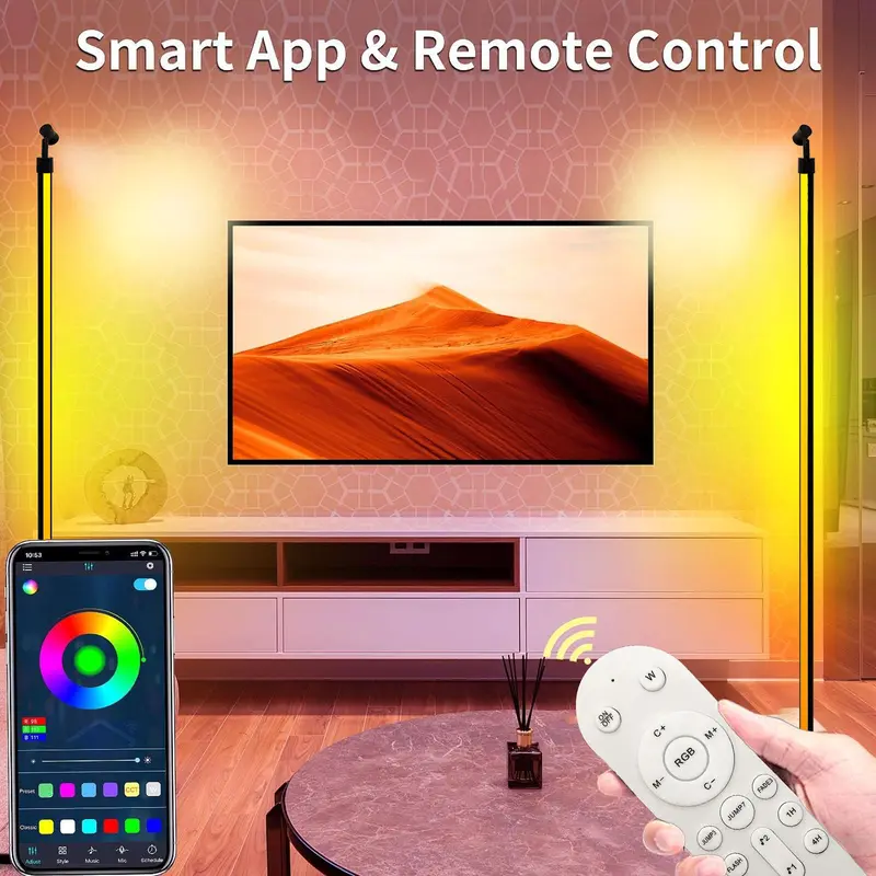 Smart RGBIC LED Corner Floor Lamp, USB Powered APP & Remote Control LED Ambient Night Light, Desk Lamp for Home Decoration, Live Decorative Light, Gaming Light 7