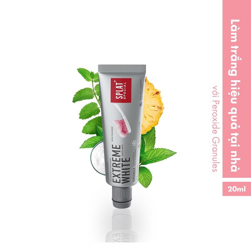   Size du lịch  Kem Đánh Răng Hỗ Trợ Làm Trắng Răng SPLAT Extreme White Special Chứa Các Hạt Siêu Nhỏ Hỗ Trợ Làm Trắng Hiệu Quả Dung Tích 20ml 