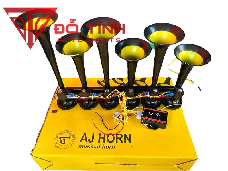Bộ còi hơi Basuri 6 loa kèm hộp nhạc nhiều chế độ cực chất. Còi hơi ô tô cho xe có bình hơi. kènchim tạchtè