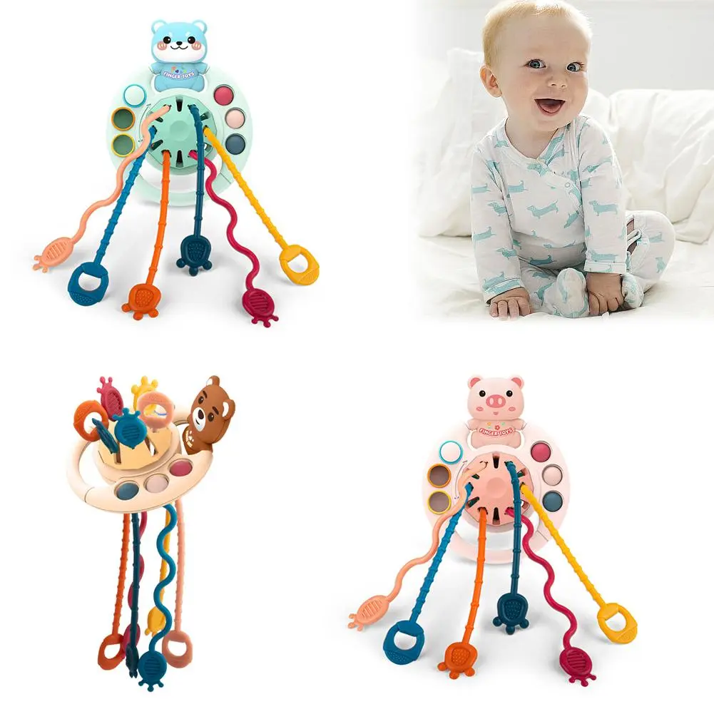 Development Baby Rattle Teether Toys Montessori Silicone Months Baby Pull Babies Toys Teething M3Z2