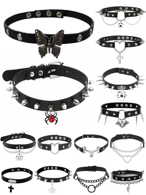 Punk Gothic Style Butterfly & Spider Design Choker, Fashionable PU Leather Choker for Women & Men, Trendy All-match & Exquisite Jewelry for Birthday Gift 0