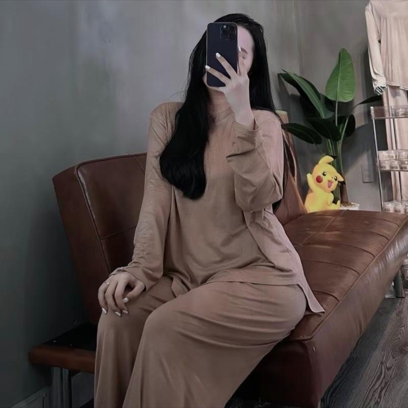 Piustudio'S Set Bộ ủ Kem Lụa Suông Thun Lạnh Áo Vạt Bầu Có Túi Bigsize 45-85Kg Chất Liệu Mềm Mịn Dẻo Mát Mịn