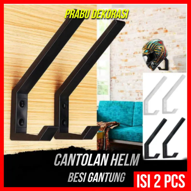 RAK GANTUNG HELM TOPI JAKET SERBAGUNA 2 PCS - CANTOLAN HELM KOKOH BESI STAINLESS STEEL - HOOK HANGER MINI MULTIFUNGSI 2 PCS - Cantolan Helm - Gantungan Dinding 2Pcs - Gantungan Tas Baju Kunci - Tempat Helm rak dinding Tempel Black 1