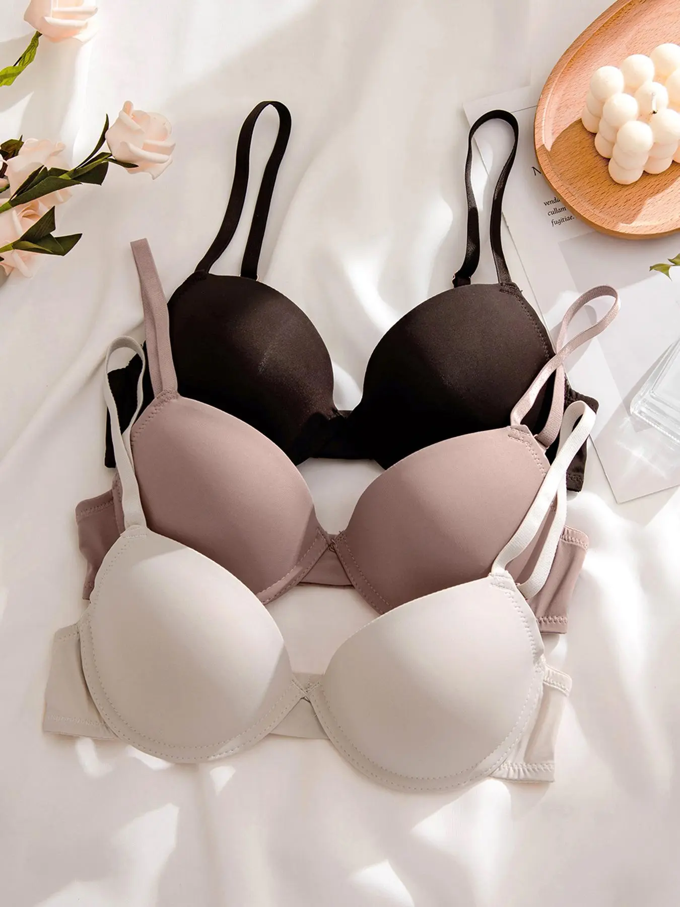Women's Solid Adjustable Strap Bra, Soft Comfortable Breathable Push Up Summer Bra for Daily Wear, Push Up Bra, Lingerie for All Seasons