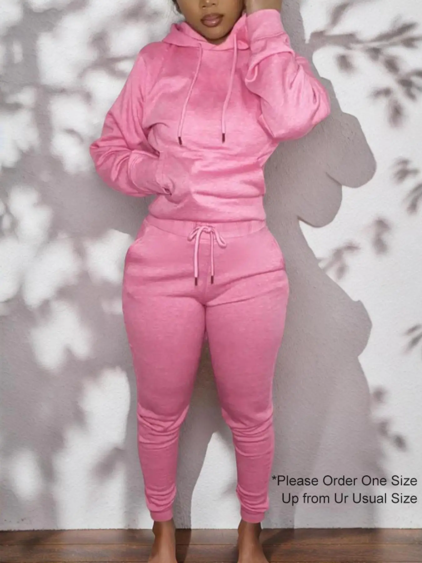 Women's Minimalist Solid Color Sweatsuit Set, Chav Sets, All-match Pocket Hooded Pullover Top & Drawstring Sweatpants, Outfits 2 Piece Set, Cozy Womenswear, Hooded Sweatshirt & Jogger Pants Co-ords Sets for Lady (please Purchase A Size Up)