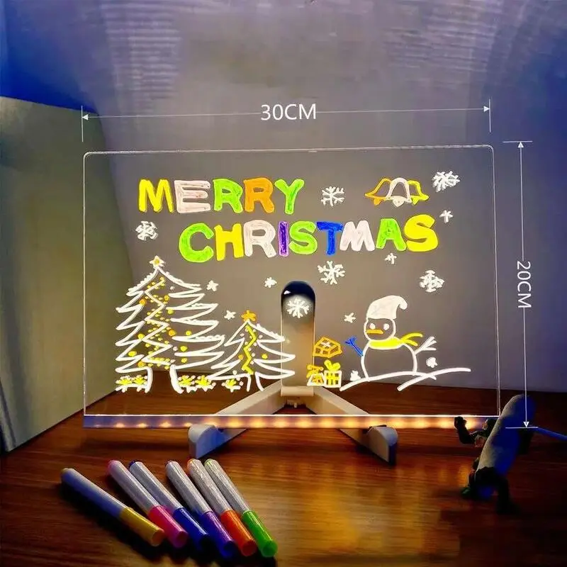Light Up Acrylic Rewritable DIY Children's Glowing Drawing Board Message Lamp With 7 Colorful Pens