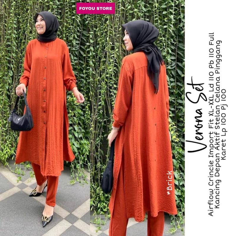 MUMU - (BAHAN TEBAL) Veronaaa Set Setelan Crinkle Wanita Muslimah Kekinian by Mumu Fashion Grosir Solo Nyaman Dipakai Baju Atasan dan Celana Airflow 4