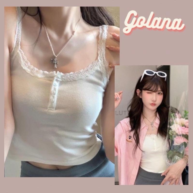  Áo hai dây Áo Cổ Vuông Ren Phối Khuy Nhỏ Siêu Nữ Tính   Có bigsize  HD33 