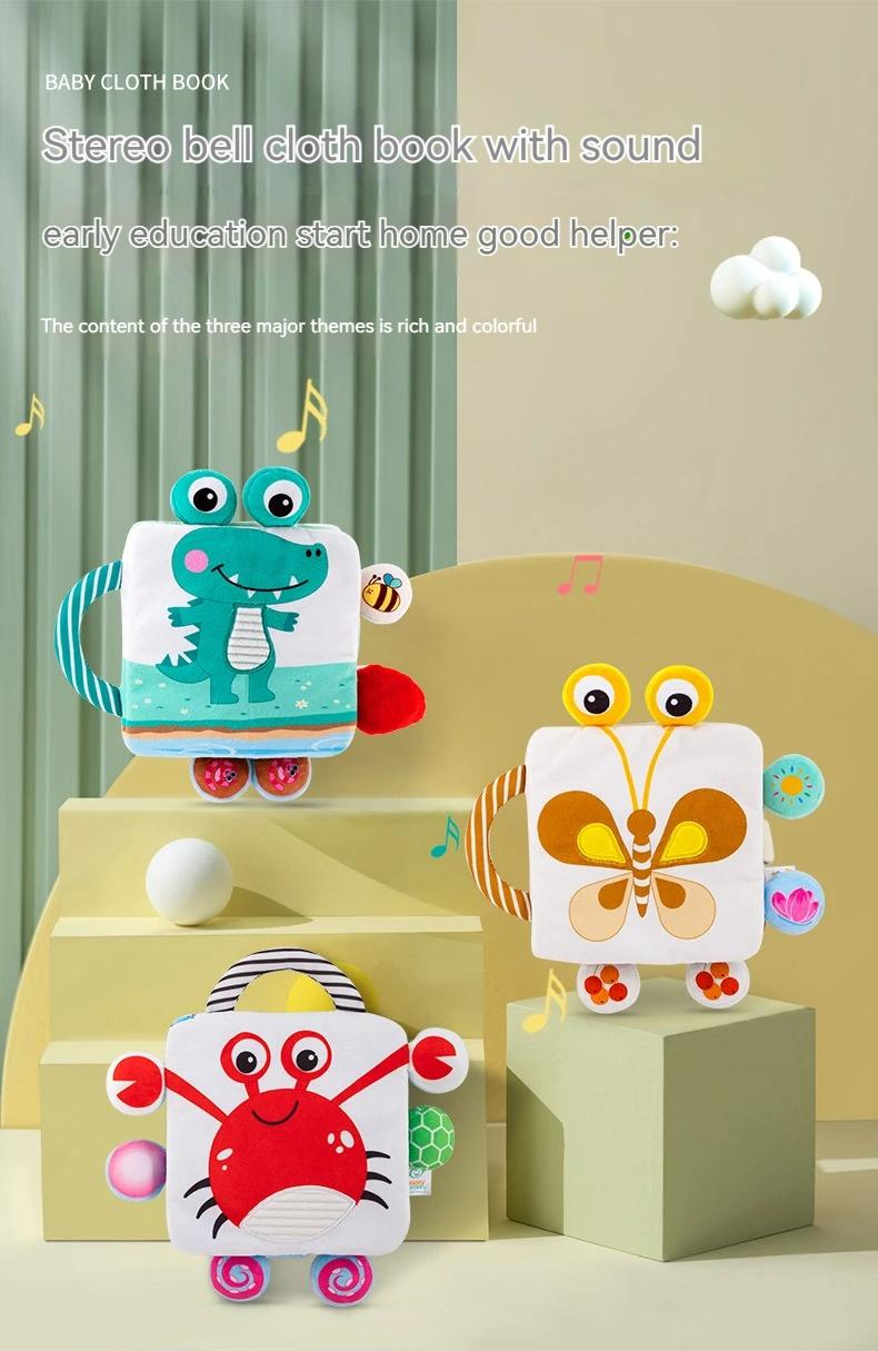 Product Introduction of Montessori Baby Books Toys Touch Feel Soft Crinkle Cloth Books for Babies Infants Educational Toys Rattle Bell Animal Cloth Book 2