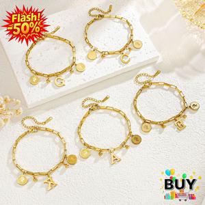 สร้อยข้อมือชุบทอง 18K สร้อยข้อมือ 26 ตัวอักษร สำหรับผู้หญิงและผู้ชาย Unisex เครื่องประดับระดับไฮเอนด์ ของขวัญ