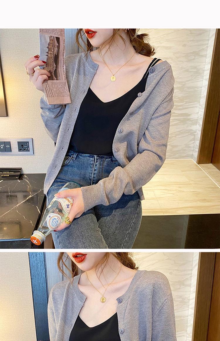 Product Introduction of Áo Cardigan Dệt Kim, Áo Khoác Phù Hợp Bên Ngoài Mỏng Mùa Thu, Dành Cho Nữ, Hàng Mới Về 2023, Áo Len, Ngắn Và Rộng, Màu Đen, Cổ Tròn, Áo Dài Tay 10