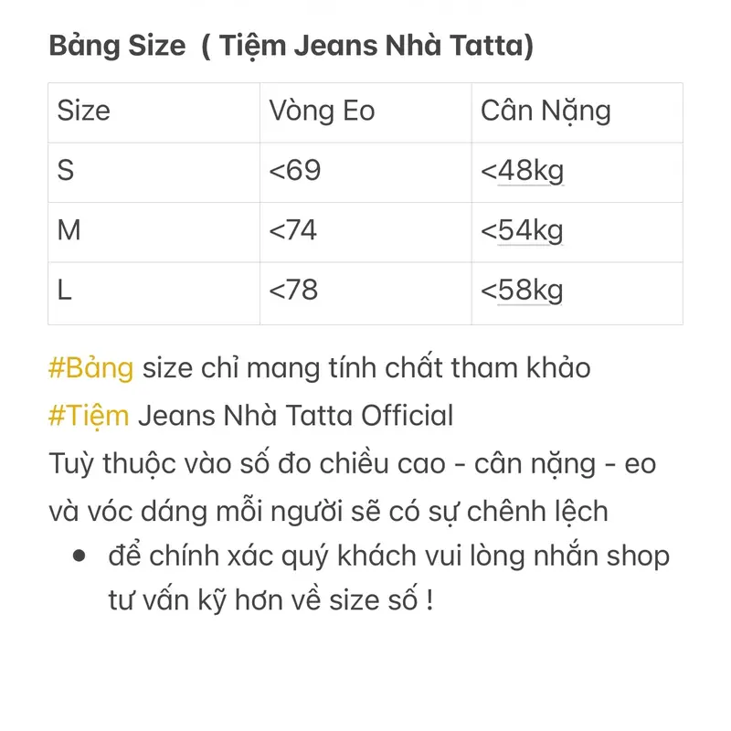 TATTA Jeans |#A17/A68  Quần Jeans Xuông 94cm 3 Màu Kèm Đai Charm  Nữ Kem Women quần bò 7