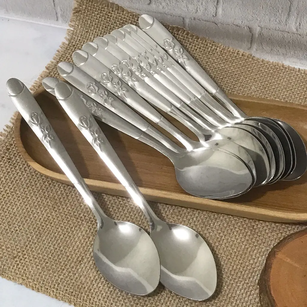 12 pcs sendok makan bunga stainless steel