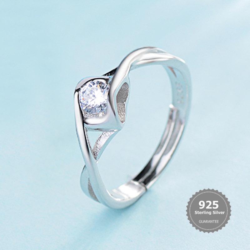 Nhẫn Đơn Giản Bạc S925 Nhẫn Hở Họa Tiết Khảm Siêu Nhỏ Thời Trang Sáng Tạo Bán Buôn 4