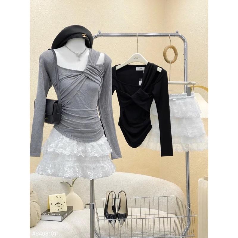 [KIMBIGSIZE] Áo thun nữ bigsize chất vải borip cổ vuông xoắn ngực nhún eo(55-90kg)