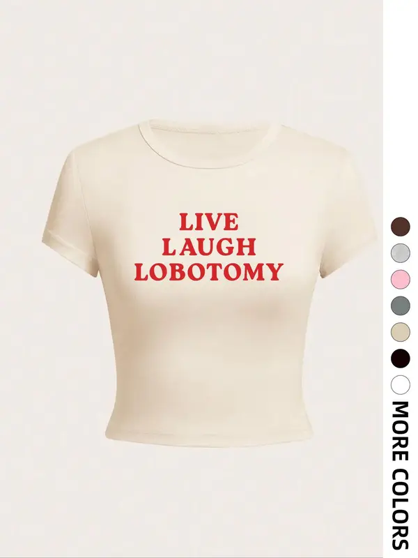 Women's Letter Print Round Neck Tee, Casual Short Sleeve Crop T-shirt, Ladies Summer Outfit for Daily Wear, Tops for Women, Shortsleeve Graphic Tees 2