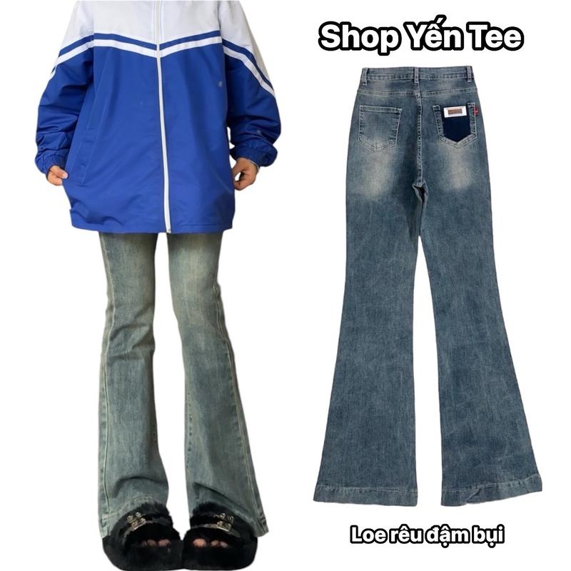 Quần loe màu rêu bụi bặm xu hướng 2025 Yến Tee , chất jeans cotton mềm , mịn co dãn tốt áo manchestercity Menswear Pants Có Túi quần jean quần ống loe vintage