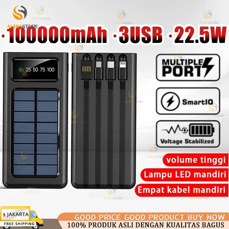 50000/100000 mAh Powerbank Robot Power Bank Solar Cell Tenaga Surya Portable Led Indikator Multifungsi