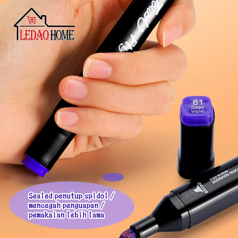 LEDAOHOME 2 in 1 Spidol dan Stabilo Touch Isi 24/36/48/60/80 Warna Dual Side Fine Art Brush Pen Sketsa 5