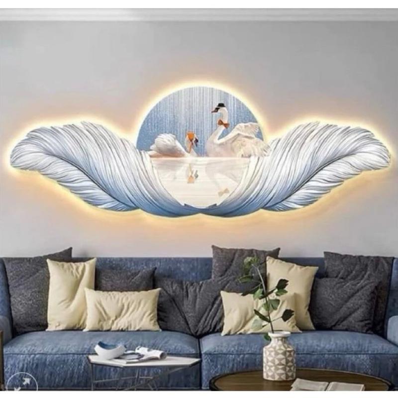 Tranh Thiên Nga tráng gương điện led treo phòng ngủ/ phòng khách/ phòng bếp/ quà tặng tân gia Treo Tường Decor Tường Đồng 5