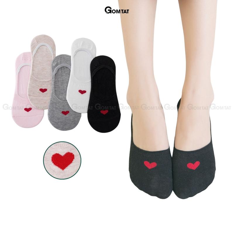  Set 5 đôi tất lười nữ chống tụt gót vớ lười nữ miếng đệm silicon họa tiết hình trái tim tất đi giày búp bê vớ lười nữ Cotton Voi - LUOITRAITIM 