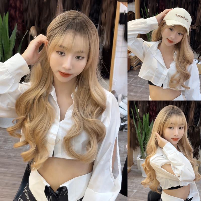 C82 tóc giả nguyên đầu xoăn dợn ombre tây 60cm