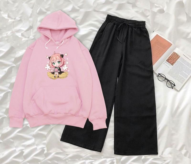 Product Introduction of Setelan Sweater Hoodie FORGER Wanita dan Remaja/Setelan baju sweater dan celana kulot/Setelan anak remaja dewasa kekinian/BISA COD Standar Kulot Panjang 4