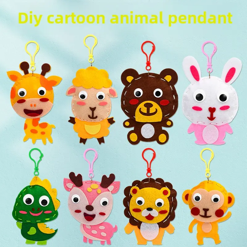 Children's Non-Woven Fabric Sewing, Creative Handmade DIY Ingredients, Cartoon Animal Pendant, Gifts for Children, Exercise Hand-Eye Coordination/Concentration Training
