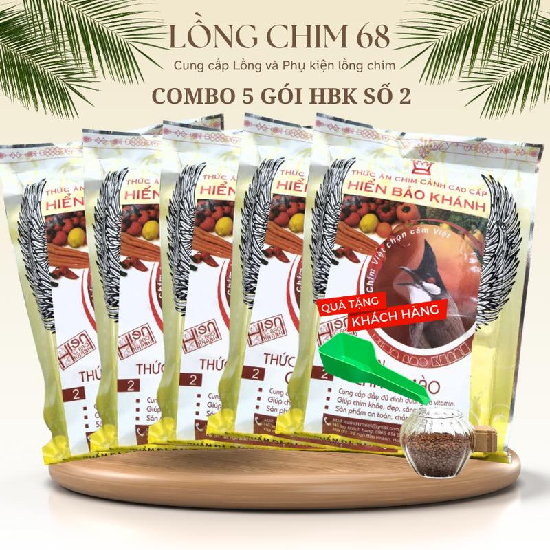 Combo 5 gói cám Hiển Bảo Khánh chào mào số 2 - Thức ăn cho chim cảnh gói 200gr Tặng xúc cám cám  chào