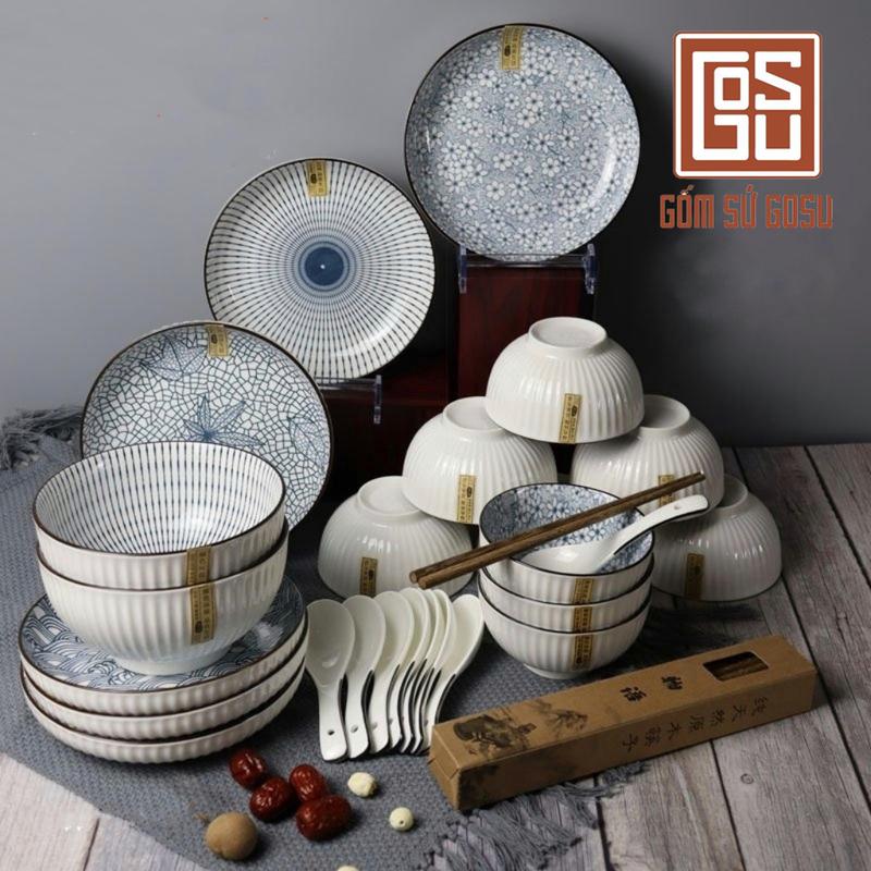 Gốm Sứ Gosu Bộ chén đĩa cao cấp bát đĩa giá rẻ phong cách cổ điển họa tiết Retro Nhật Bản