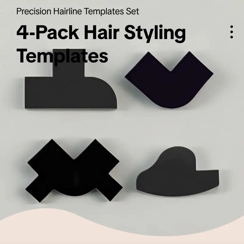 Hair Styling Templates, 4 Counts/set Hairline Design Card, Reusable Beard Shaping Tool, Heatless Styling Tools for Barber Shop Salon, Black 1
