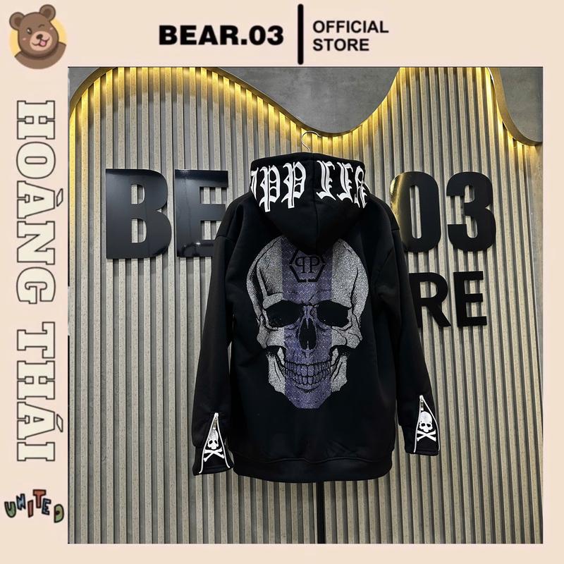 Áo HOODIE Đâu Lâu Kim Tuyến Tím DẦY DẶN MŨ 2 LỚP NAM NỮ Hoodie Menswear Dài Tay