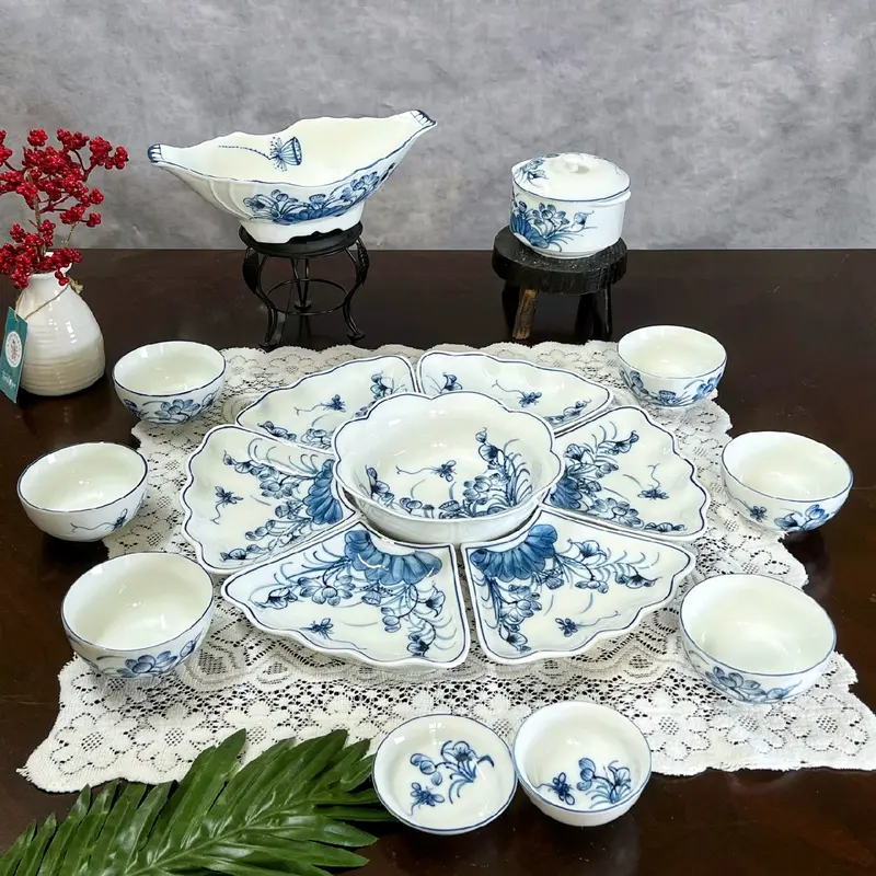 Bộ bát đĩa hoa mặt trời hoạ tiết SEN CHUỒN VẼ KỸ 5