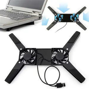 BA1- Elenxs Notebook Cooling Pad Lipat Portable X Stand Dual Fan - 818 - Hitam