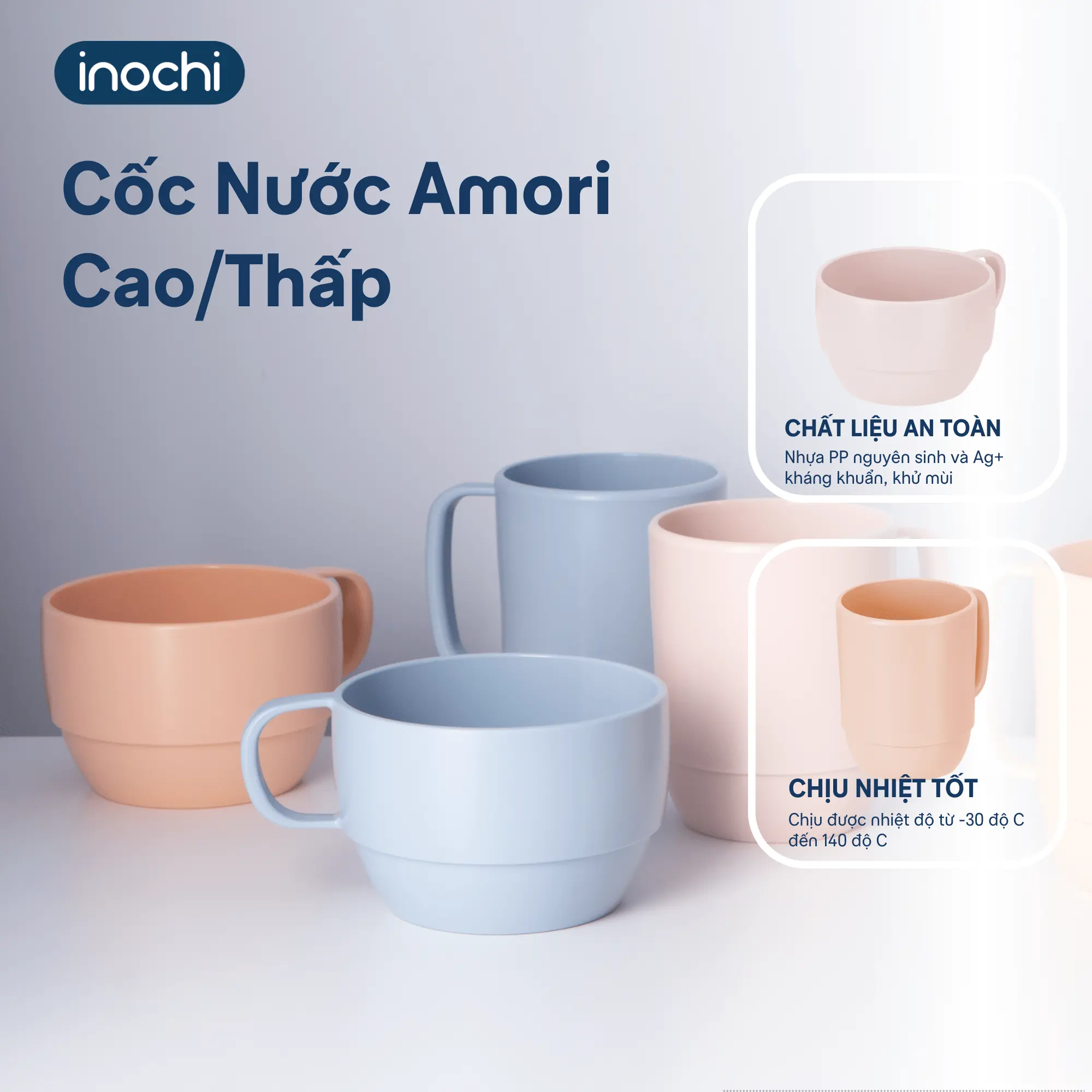 Cốc uống nước Inochi Amori Nhật Bản, có quai, nhựa chịu nhiệt, cao cấp