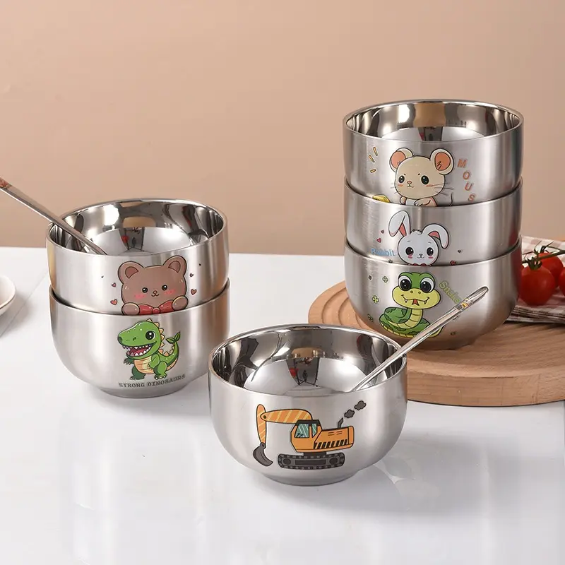 Bát Thép Không Gỉ, Thiết Kế Hoạt Hình Dễ Thương, Dành Cho Trẻ Em, Cấp Thực Phẩm Cho Em Bé, Bát Cung Hoàng Đạo, Chống Rơi, Cách Nhiệt Hai Lớp, Thích Hợp Để Ăn Gia Dụng, Được Làm Bằng Thép Không Gỉ 304 2