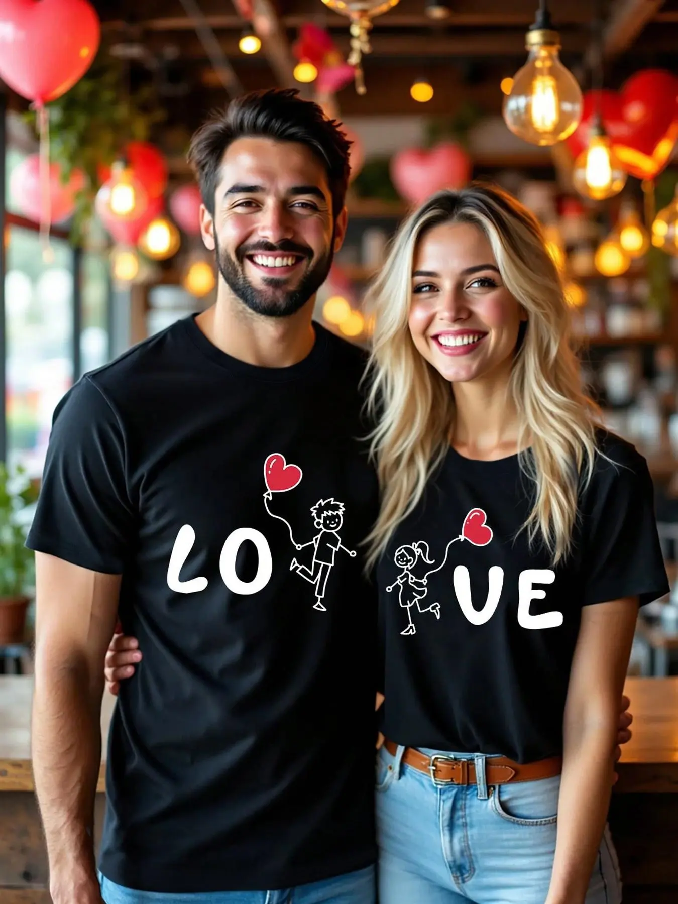 Couple's Letter  Print Round Neck Tee, Casual Short Sleeve T-shirt for Daily Wear, Couple's Clothing for Summer