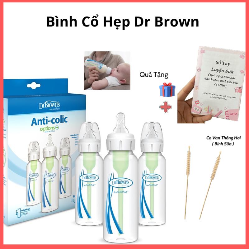 Bình Cổ Hẹp Dr Brown Nguyên Hộp 1 bình 1 núm ti và 1 cọ van tặng kèm Dễ Bắt Khớp Ngậm Tách Gồm Bình Núm Ti Cổ Hẹp Và Cọ Van Bình