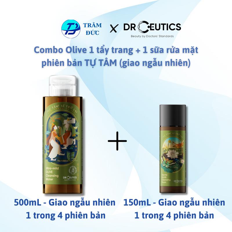 DrCeutics [Combo làm sạch] Tẩy trang Olive DrCeutics Ultra-mild 500mL và Sữa rửa mặt DrCeutics (Phiên bản Tự Tâm)