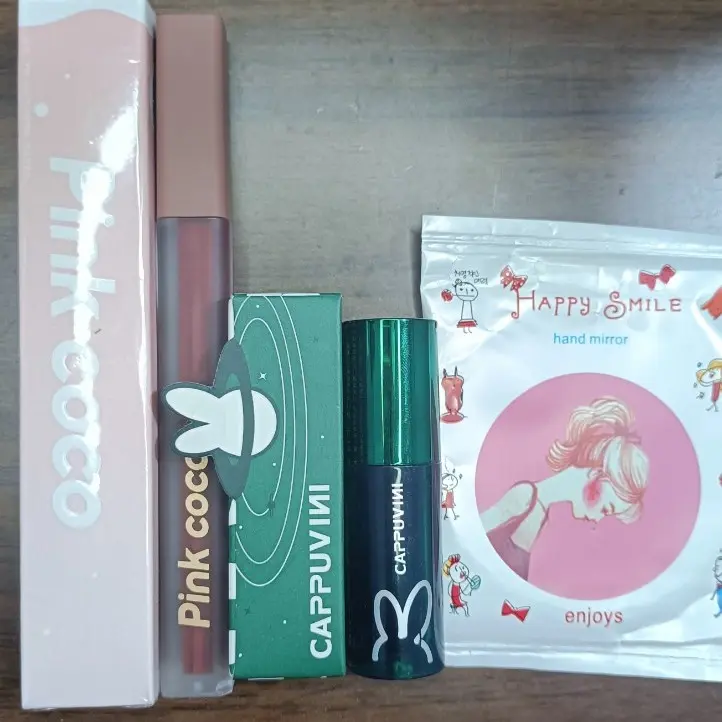 Combo 1 son thỏ Cappuvini+1 son Pinkcoco tặng 1 gương Mỹ Phẩm Trang Điểm Nữ Cosmetic Son Môi Women 4