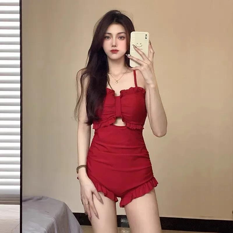 Product Introduction of 2024 New Korean Sexy Slim High Waist Solid Swimwear Women One Piece Swimsuit Female Backless Monokini Bathing Suit Swim Wear 5