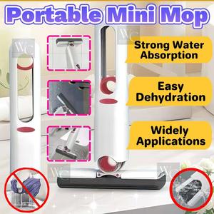 Mini Mop Lipat Mudah Alih Alat Pembersihan Praktikal Serbaguna Meja Span Dapur Rumah Reka Bentuk Mop Pemeras Penyerapan Air Kuat Penyingkiran Kotoran Berkesan Pembersih Minyak Tanpa Sentuhan Tangan Lembut Portable Mini Mop Foldable Water Absorption Light