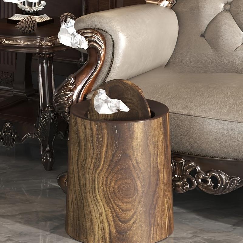 Product Introduction of Wood Grain Design Trash Can, 1 Count Modern Silent Trash Can, Household Waste Bin with Lid, Trash Bin for Home, Office and Hotel 3