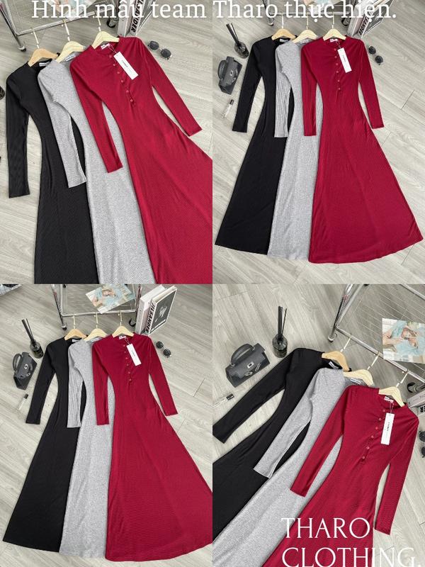 Đầm Len Gân Cổ Trụ, Tay Dài Đính Cúc - Tharo Clothing [DAM00057] 2