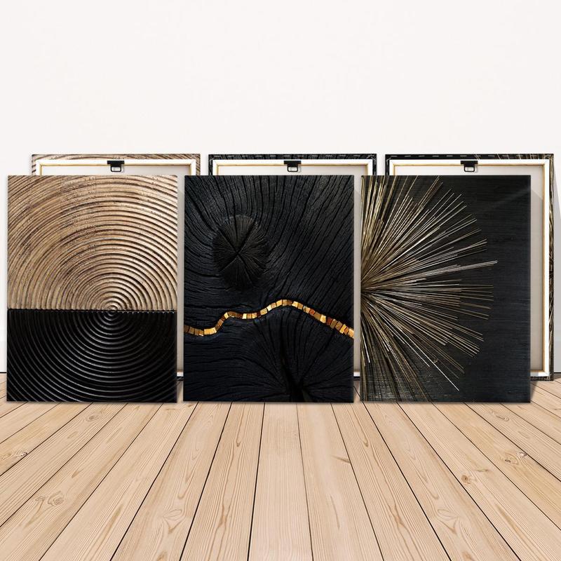 Wooden Framed Canvas Painting, 3 Counts Abstract Pattern Decorative Poster, Modern Art Wall Decorations, Home Decor for Living Room Office 8