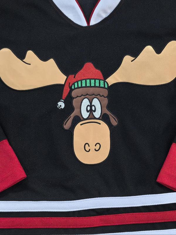 Men's Letter & Figure  Embroidery V Neck Sports T-shirt, Casual Loose Long Sleeve Hockey Jersey for All Seasons, Men's Sportswear for Outdoor Activities 8
